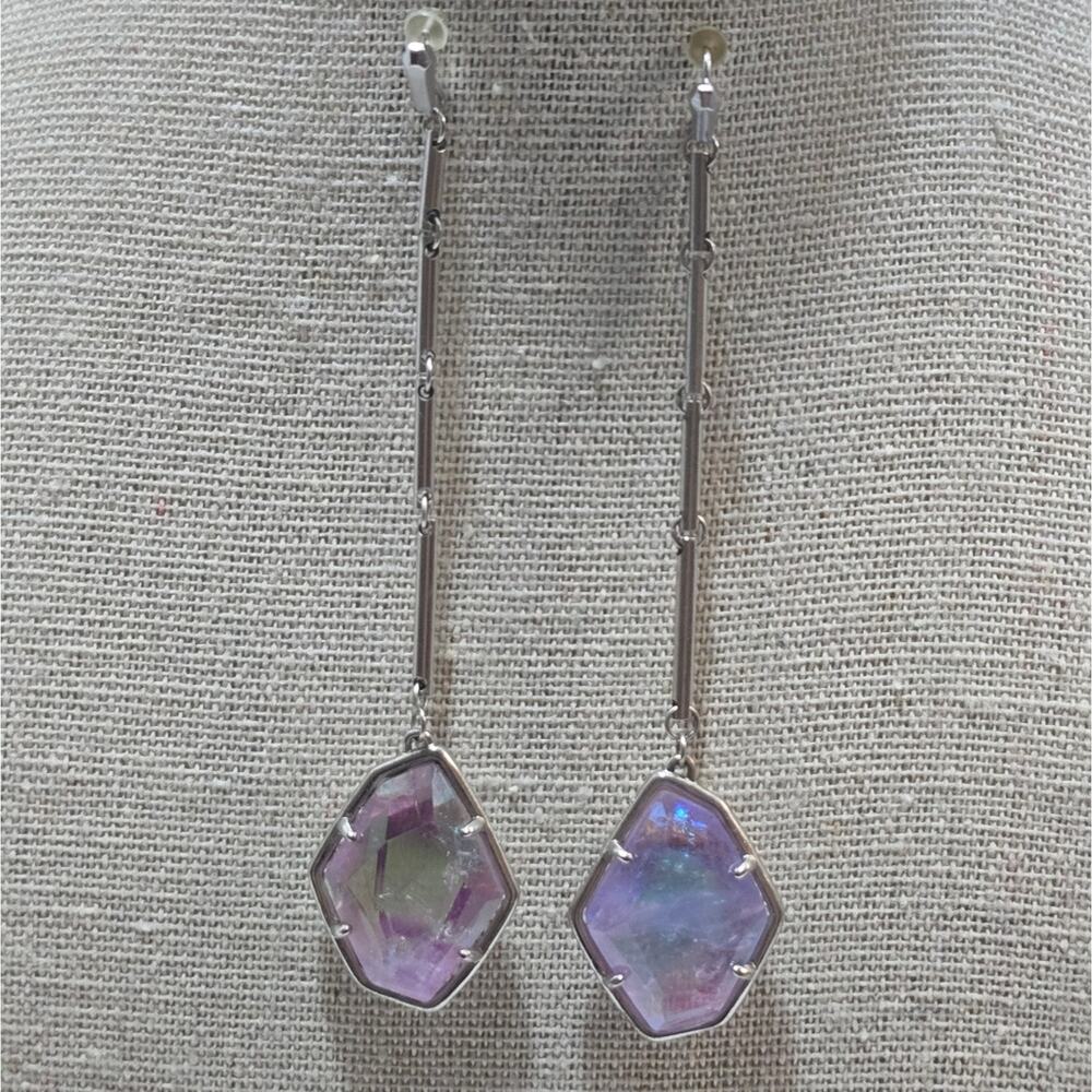 Kendra Scott Charmian Amethyst Dichroic Glass Earrings Rhodium Beautiful